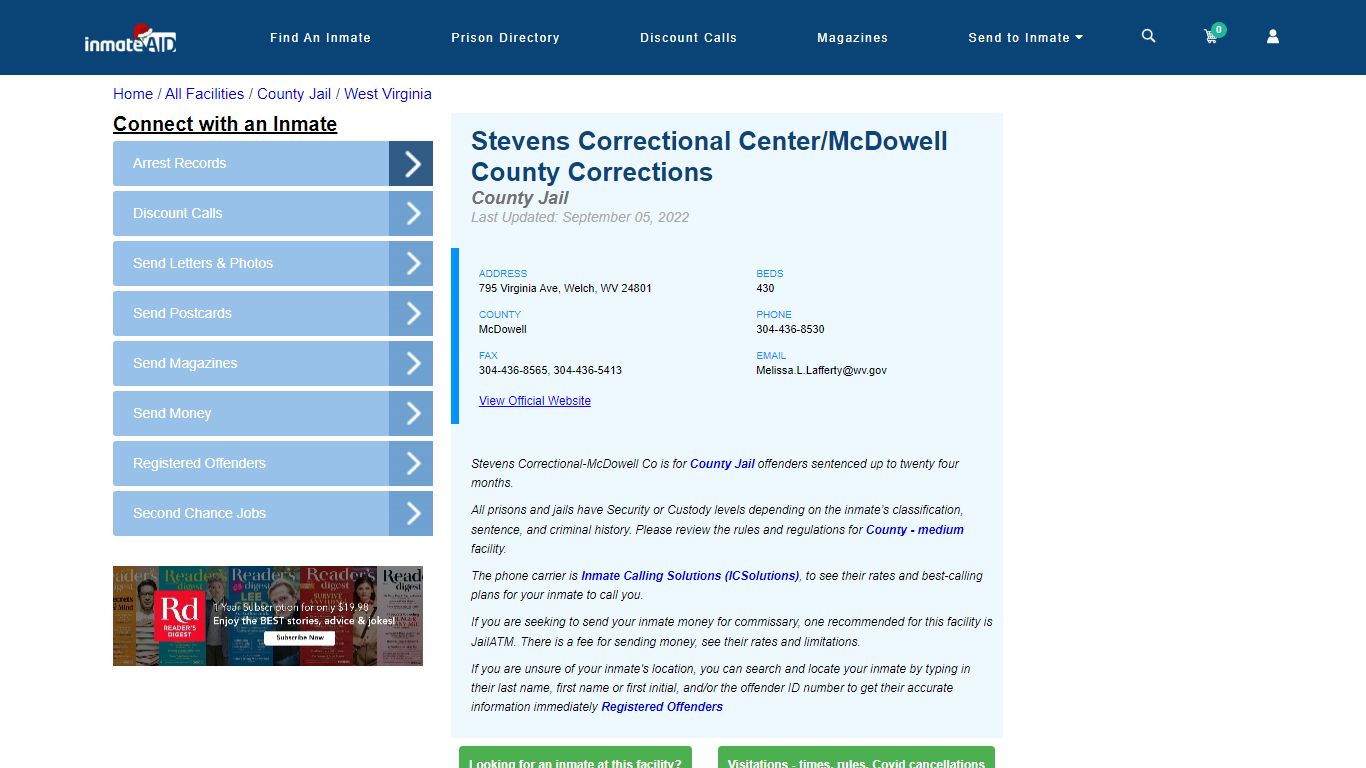 Stevens Correctional Center/McDowell County Corrections - Inmate ...